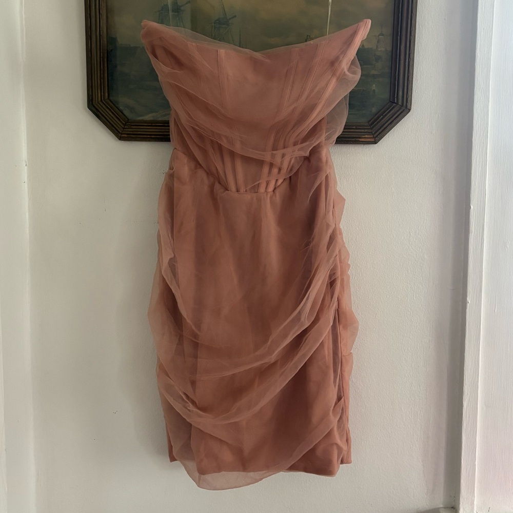 House of CB Leila Mesh Corset Dress in Rose Pink